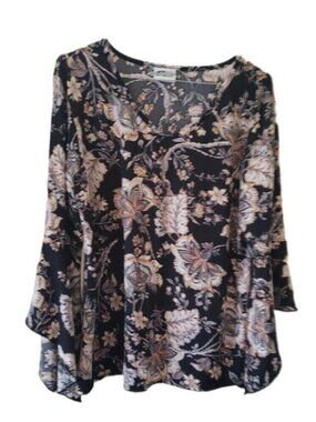 Collections Etc. Floral Long Flutter Sleeve Blouse